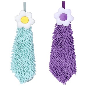 REGALWOVEN Chenille Soft Absorbent Flower Hanging Hand Towels for Bathroom 2 Pcs - 1 of 4