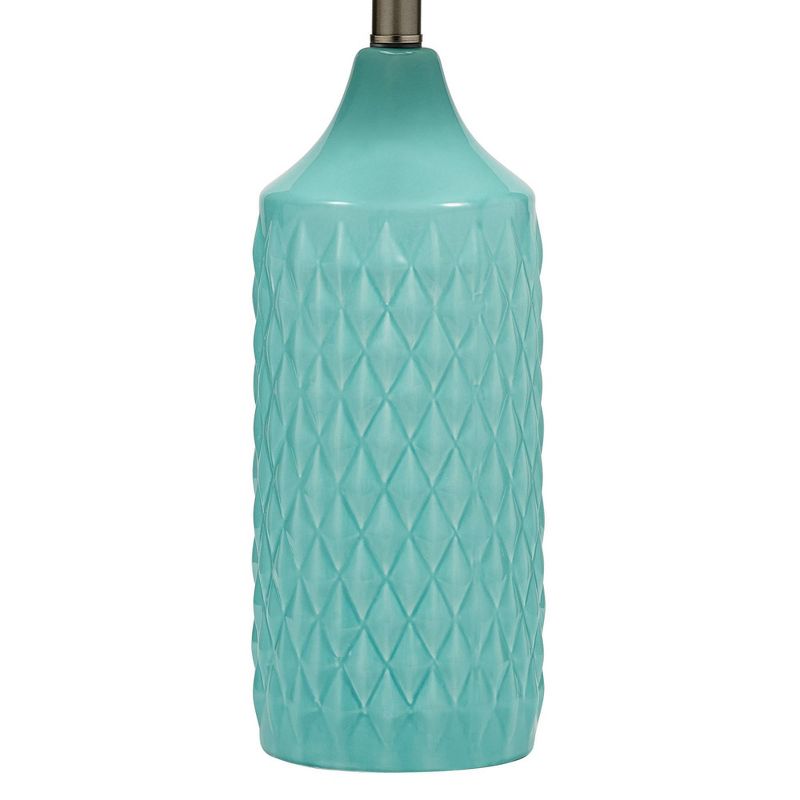 26.5&#34; Quilted Ceramic Table Lamp with Natural Linen Drum Shade Aqua Blue - Cresswell Lighting, 4 of 11