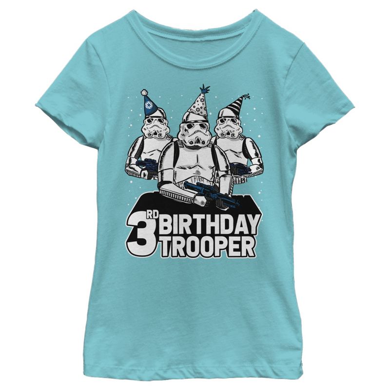Girl's Star Wars Stormtrooper Party Hats Trio 3rd Birthday Trooper T-Shirt, 1 of 4