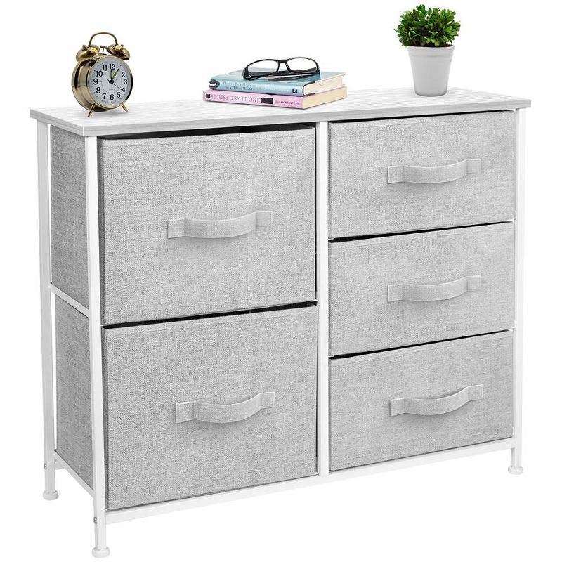 Sorbus  Dresser with 5 Drawers - Storage Chest Organizer with Steel Frame, Wood Top, Handles, Fabric Bins, 1 of 9