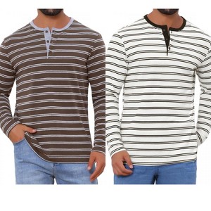INSPIRE CHIC Men's Long Sleeves Contrasting Colors Striped Henley T-Shirts 2 Packs - 1 of 4