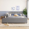 Full/Queen Size Velvet Upholstered Grounded Bed Frame, Mother & Child Platform Bed with Bedside Desk and Little Round Stool - ModernLuxe - 2 of 4