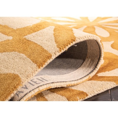 Beige and Gold 5' Square Hand-Tufted Wool Area Rug