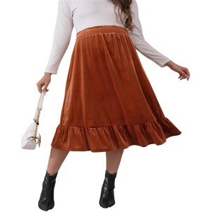 Coolmee Women's Velvet Maternity Skirt High Waist Elastic Ruffle Flowy Midi Skirt Casual A Line Swing Boho Skirts - 1 of 4