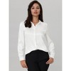 Hobemty Women's Elegant Satin Point Collar Long Sleeve Work Office Button Down Shirt - 2 of 4