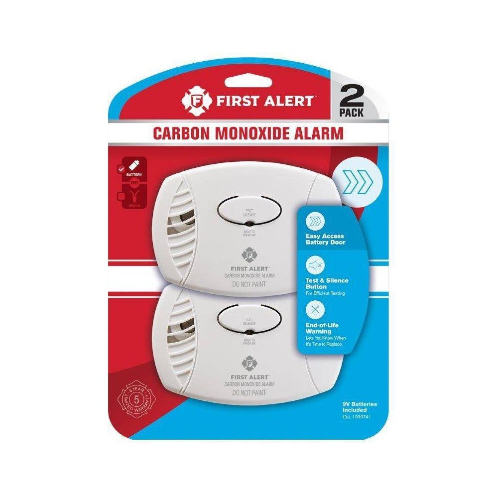 first alert 2pk co400cn2 battery powered carbon monoxide detector: best co detector, 9-volt alkaline battery included