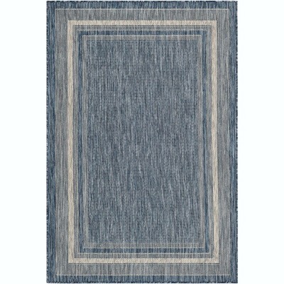 Blue Rectangular 4' x 6' Stain-Resistant Synthetic Outdoor Rug