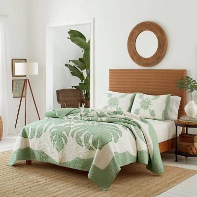 Molokai Green and Beige Cotton Embroidered Sham