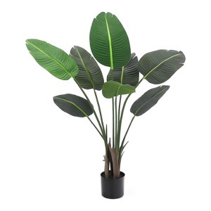 4FT Artificial Palm Tree Bird of Paradise Artificial Plant with 8 Trunks Natural Floor Plant Faux Banana Tree Home Office Living Room Green Decoratio - 1 of 4