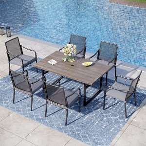 Captiva Designs 7pc Outdoor Dining Steel Table with Umbrella Hole & Fixed Metal Chairs - 1 of 4