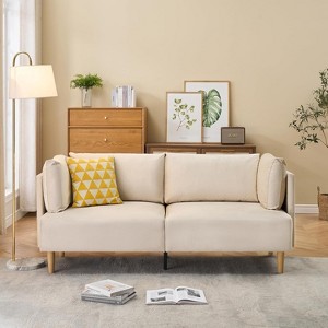 76" Loveseat Sofa, Upholstered Loveseat, Velvet Sofas & couches with 2 Removable Armrest Pillows, Wood Frame, for Apartment, Bedroom, Dorm, Office - 1 of 4