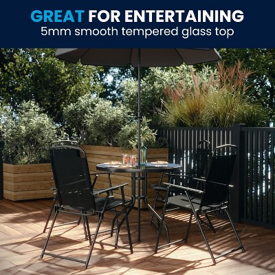 Nantucket 6-Piece Black Steel Patio Furniture Set with Umbrella