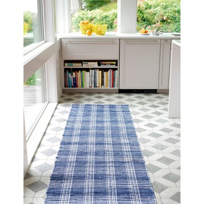 Denim Plaid Reversible Handmade Cotton Runner Rug 2'6" x 8'