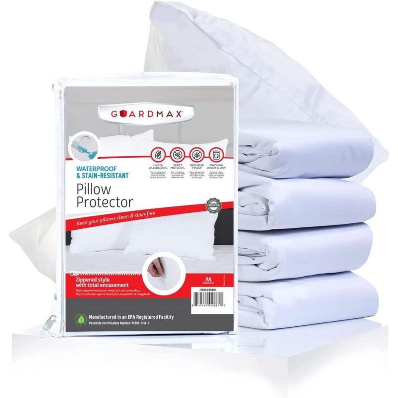Guardmax Waterproof and Breathable Pillow Protector with Zipper- (2 Pack), 1 of 9