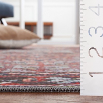 Red and Navy Square Synthetic Hand-Knotted Area Rug