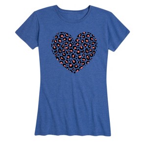 Women's - Instant Message - Black Pink Cheetah Heart Short Sleeve Graphic T-Shirt - 1 of 4