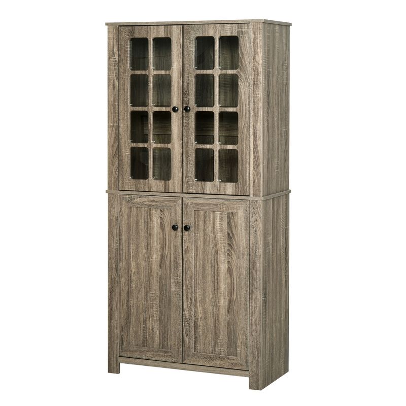 HOMCOM Freestanding Kitchen Pantry Storage with 2 Large Cabinets, 4 Shelves, Framed Glass Doors and Anti-Toppling Design, 4 of 9