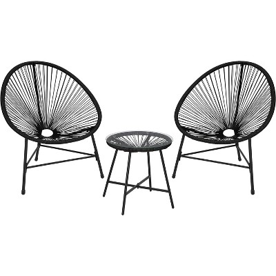 3-Piece Outdoor Bistro Set – Acapulco PE Rope Chairs & Tempered Glass Table, All-Weather for Patio, Poolside, Balcony