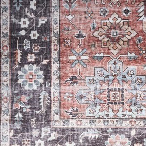 Black and Red Floral Distressed Non Skid Area Rug - 1 of 4