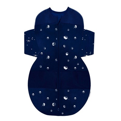 Happiest Baby SNOO Sack Swaddle Wrap - Navy with Planets Stars on Wings - L