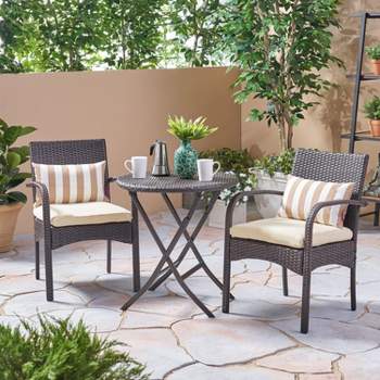 3-piece All-Weather PE Rattan Patio Bistro Set with Side Table, Outdoor Furniture Set with Cushions - Maison Boucle