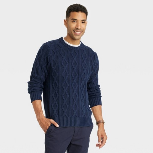 Men's Cable Knit Pullover Sweater - Goodfellow & Co™ Navy Blue XXL