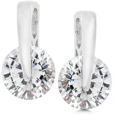 ShineHigh Cubic Zirconia Elegance Earrings – Rhodium-Plated Post Earrings with 8mm Round CZ Stones in Tension Setting