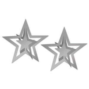 Beistle Pkgd 3-D Foil Hanging Stars, 12", (6/Pkg) Silver - 1 of 1