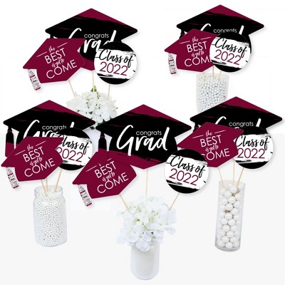 Big Dot of Happiness Maroon Grad - Best is Yet to Come - 2022 Burgundy Graduation Party Centerpiece Sticks - Table Toppers - Set of 15