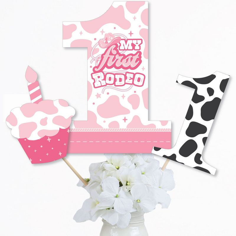 Big Dot of Happiness Pink First Rodeo - Cowgirl 1st Birthday Party Centerpiece Sticks - Table Toppers - Set of 15, 3 of 9