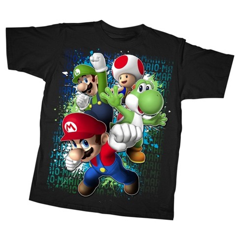 Nintendo Kids Nintendo Mario Slim Fit Short Sleeve Crew Graphic Tee Black Small Target - roblox yoshi shirt