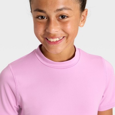 Cat & Jack Girls' Short Sleeve Rash Guard Swimsuit Top - Cat & Jack™ Lavender S — фото 3