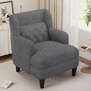 Lyngins Classic Teddy Fleece Accent Chair with Tufted Backrest, Ergonomic Upholstered Armchair with Birch Legs, Sofa Chair for Living Room, Bedroom - 1 of 4