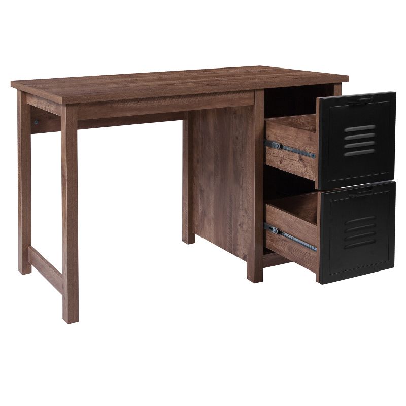 Emma and Oliver Crosscut Oak Wood Grain Finish Computer Desk with Metal Drawers, 3 of 6