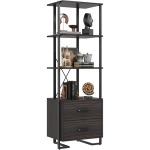 70.9" Tall Industrial 4-Tier Bookshelf with Storage Drawers - Metal Frame Open Shelf Bookcase for Home and Office Organization - 1 of 4