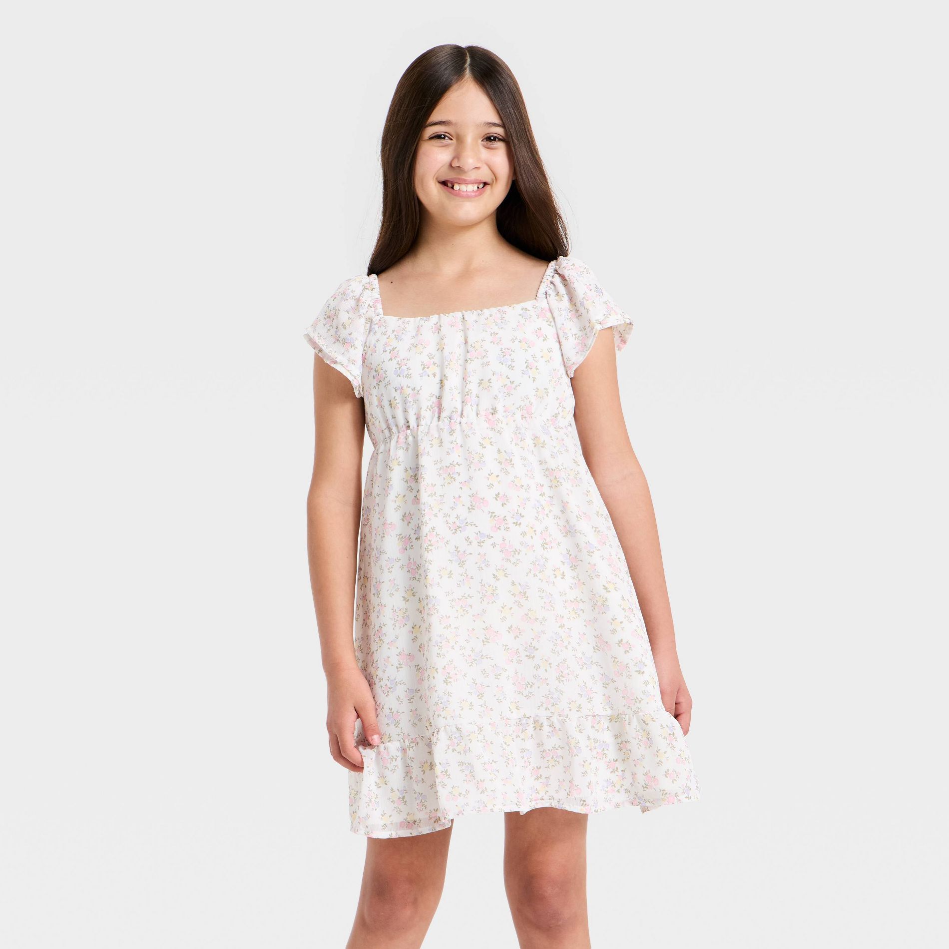 Girls' Ruffle Short Sleeve Chiffon Floral Dress - Cat & Jack™