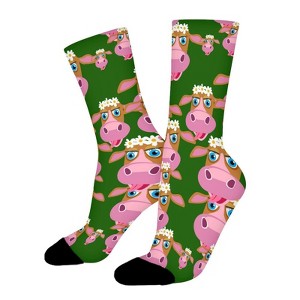 Cute Dairy Cow Women Printed Crew Socks Funny Funky Socks Soft Polyester Novelty Gifts for Artists Men - 1 of 1
