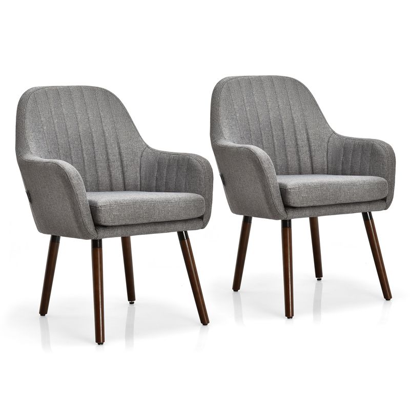 Tangkula Modern Dining Chairs Set of 2 Upholstered Kitchen Chairs with Rubber Wood Legs Thick Sponge Seat Non-Slipping Pads Arm Accent Chairs Gray, 1 of 9