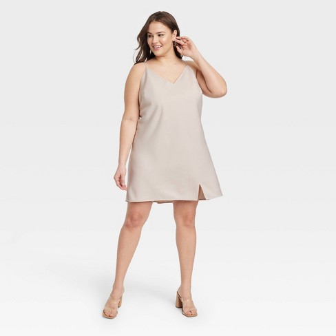Women's V-Neck Mini Slip Dress - A New Day™ Cream XXL