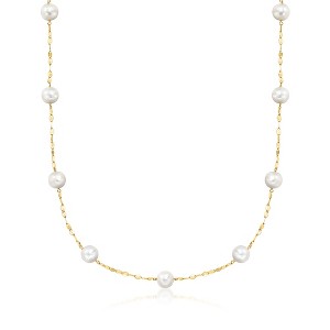 Ross-Simons 6-7mm Cultured Pearl Lumachina-Chain Station Necklace in 14kt Yellow Gold - 1 of 4