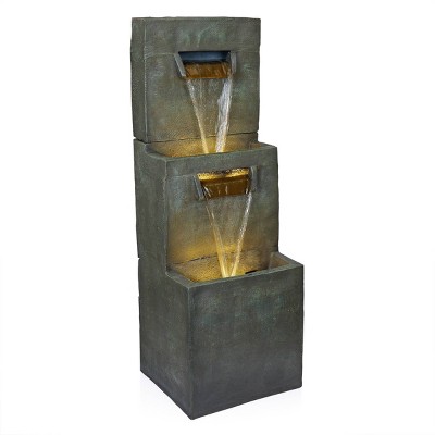 40" Gray Polyresin 2-Tier Modern Fountain with LED Lights