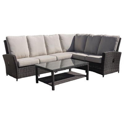 Courtyard Casual Cheshire 5 pc Recline Sectional Set with Extra Armless Middle and Coffee Table