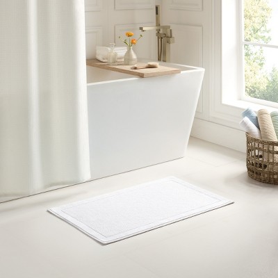 White Cotton Bath Rug with Textured Weave, 20x32