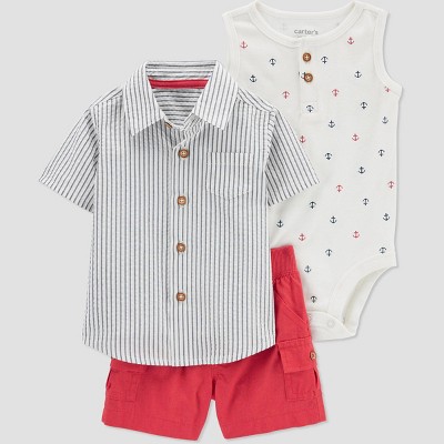 Image of Carter's Just One You®️ Baby Girls' Striped & Anchors Top & Bottom Set - Red Newborn