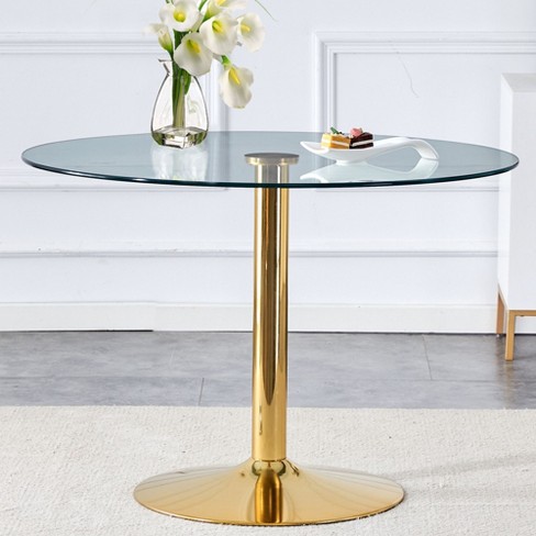 Nicbex Dining Table For 4 Morden 39.7 Round Glass Dining Table Dining Room Table With Glass Tabletop And Metal Pedestal For Dining Room Gold Target