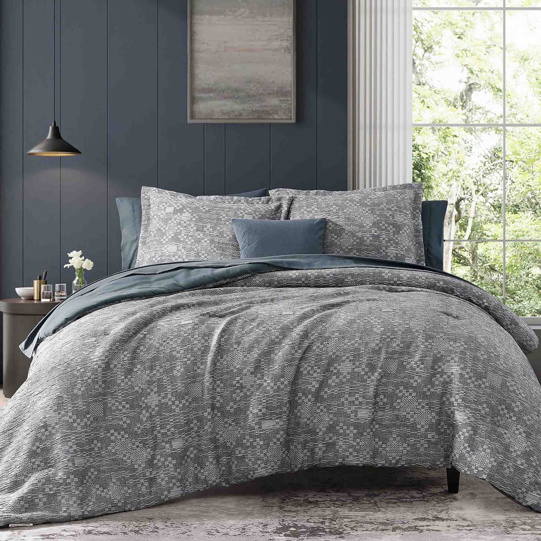 BAGOKIE 7 Pieces Crinkle Textured Bed in a Bag Comforter Set