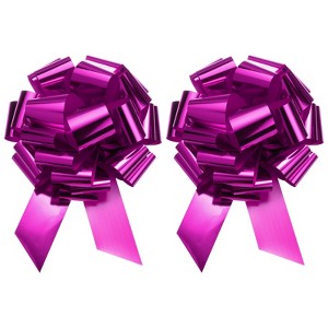 Unique Bargains Bright Durable Metallic Gift Wrapping Large Pull Bow for Wedding 2 Pcs Rose Red 18 inch - 1 of 4
