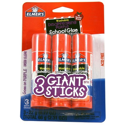 Elmer's 3pk Washable School Glue Sticks - Disappearing Purple : Target