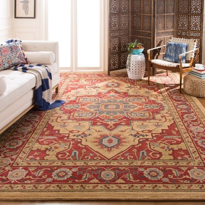 Elegant Red and Natural 10' x 14' Synthetic Rectangular Rug