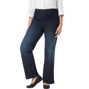 Woman Within Plus Size Petite Wide-Leg Fineline Denim Jean - 1 of 4